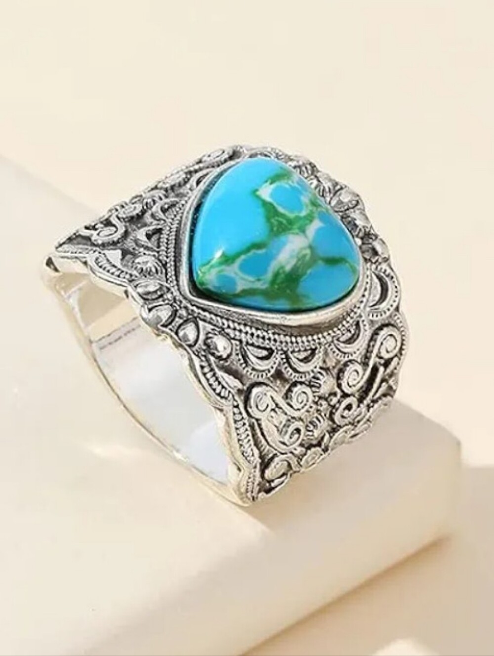 Vintage Sterling Silver Western Bohemian Style Heart Ring Size 8 - Picture 2 of 5